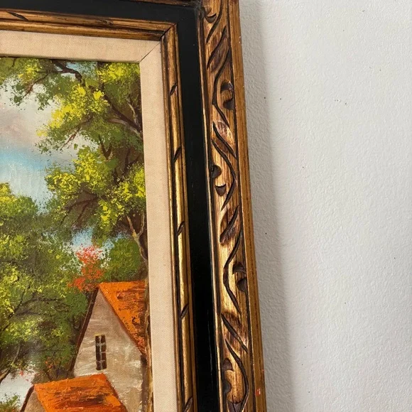 Vintage nature original painting in wooden frame home decor wall hanging art - Picture 4 of 4